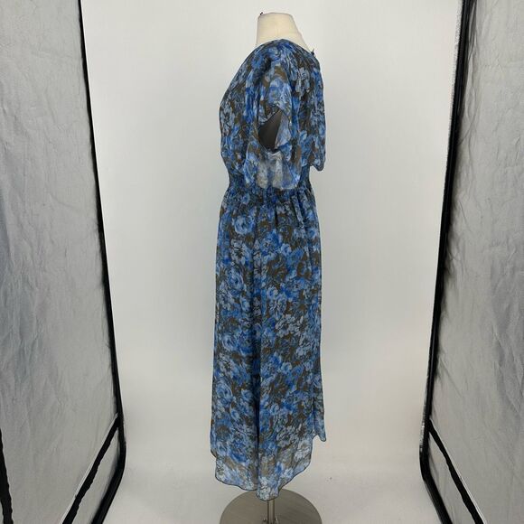 Le Ragazze Floral Maxi Dress XL Fit Flare Elastic Silk Blend Garden Party Fairy - Picture 15 of 16